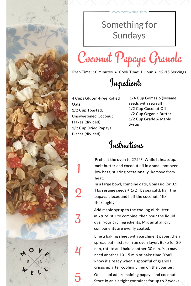 Move Well DC Papaya Coconut Granola Recipe